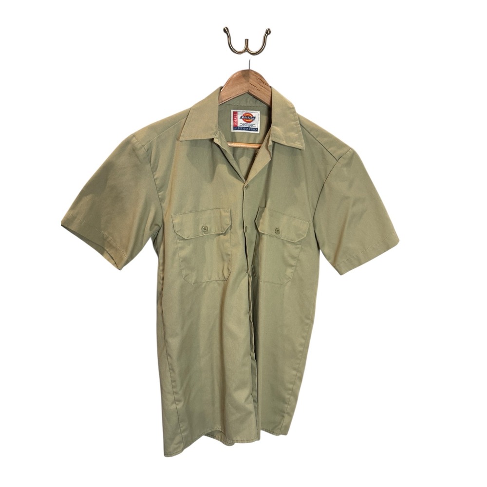 Dickies Short Sleeve Work Shirt Khaki Beige Men Size‎ Small Button Up Casual
